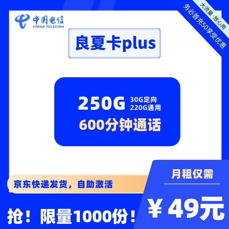 中国电信良夏卡plus 49元月租250G 600分钟通话