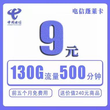 Z25 | 电信蓬莱卡130G+9元500分钟100短信
