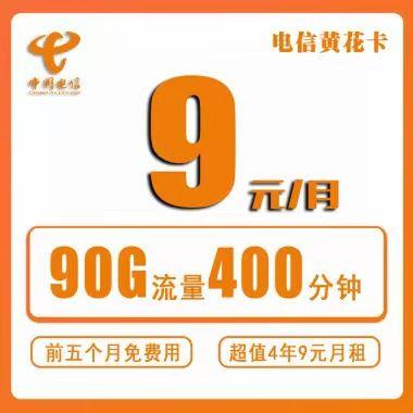 Z26 | 电信黄花卡9元90G+400分钟100短信
