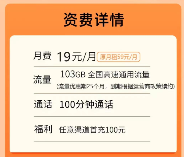联通乘风卡19元103G通用+100分语音|王享卡0元月租包103G通用+100分免费|超值性价比套餐