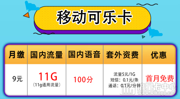 无限欢乐移动卡|移动可乐卡+移动19.9元30G卡|短期旅行必备好卡！