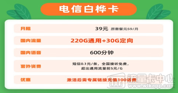 电信白桦卡|39元大流量套餐+首月0元+长期有效