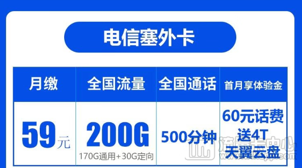 电信塞外卡|宁夏专用、首月免费|200G大流量